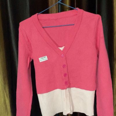 Pink sweater button discount up