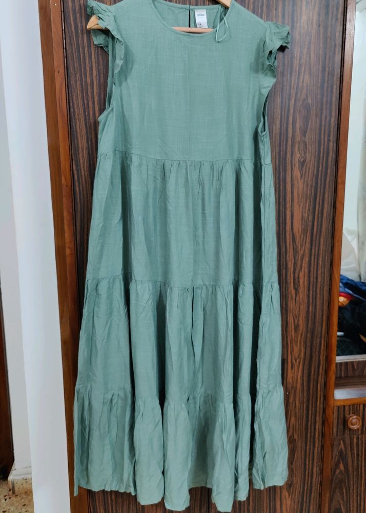 Dresses | Anko Linen Grey Green Maxi Tiered Dress | Freeup