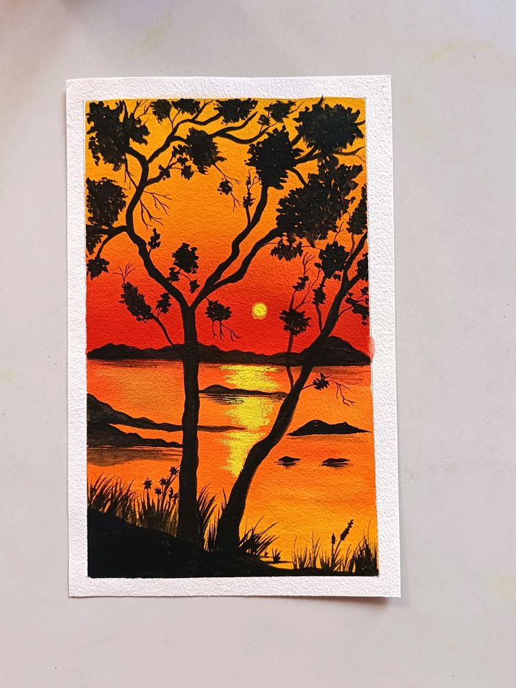 Artwork | A4 Size Sunset Painting On Sheet | Freeup