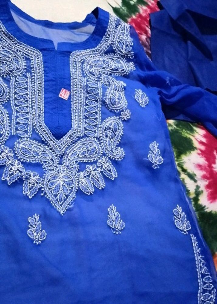 Kurta Sets & Suits | Royal Blue Colour Chickenkari Mirror Work Kurti ...