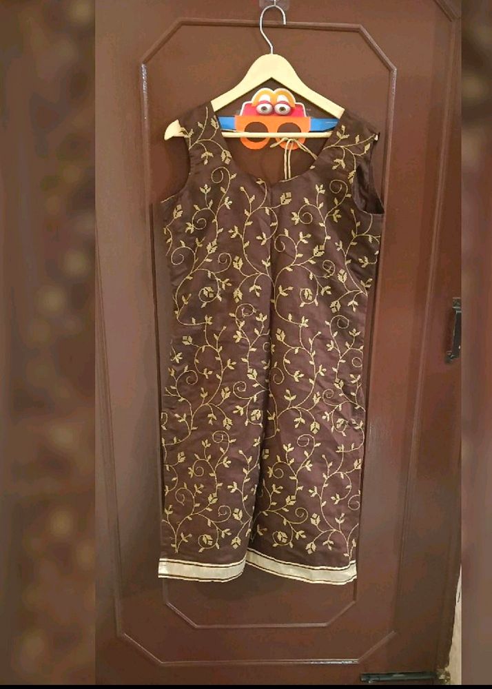 Coffee Brown Embroidered Patiala Suit Set