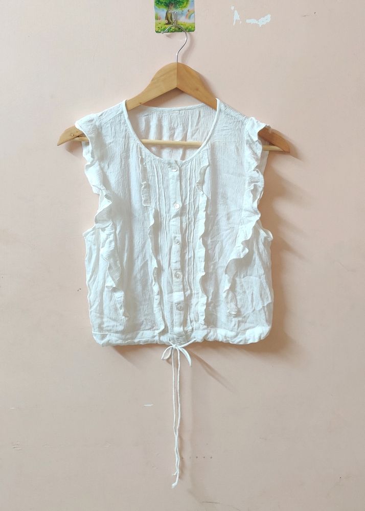 Tops | Korean White Crop Button Up Sleeveless Top | Freeup